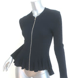 Jonathan Simkhai Zip-Front Peplum Cardigan Black Ribbed Knit Size Medium