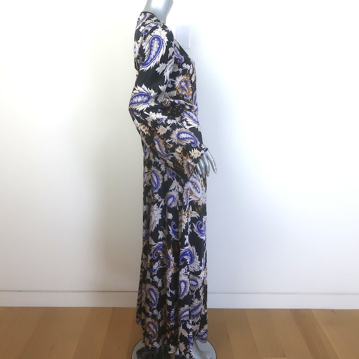 forte_forte Long Sleeve Maxi Wrap Dress Black Paisley Print Silk Satin Size 1