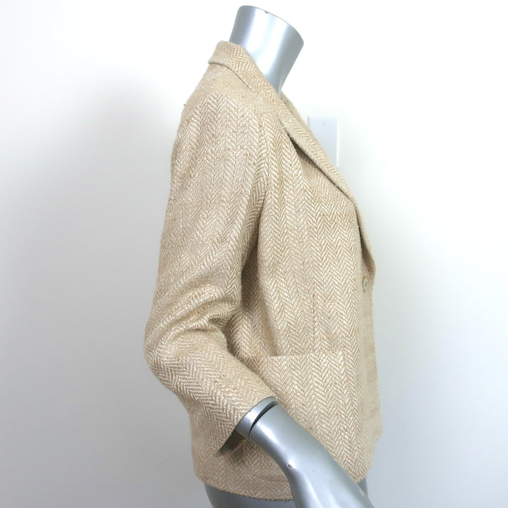 Ralph Lauren Collection Herringbone Blazer Jacket Beige Silk Size 10