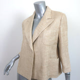 Ralph Lauren Collection Herringbone Blazer Jacket Beige Silk Size 10