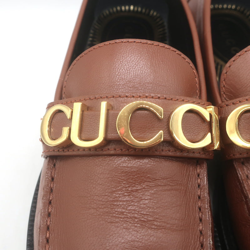 Gucci Cara Logo Loafers Brown Leather Size 39