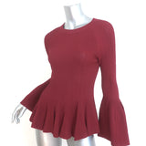 Jonathan Simkhai Bell Sleeve Peplum Top Cabernet Ribbed Knit Size Small