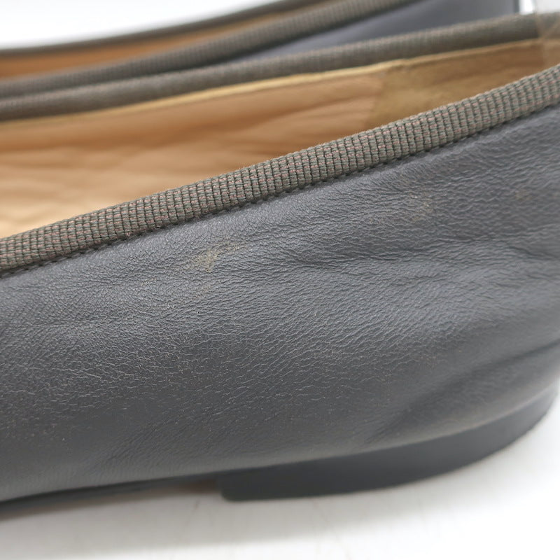 Chanel CC Cap Toe Ballet Flats Dark Gray Leather Size 36
