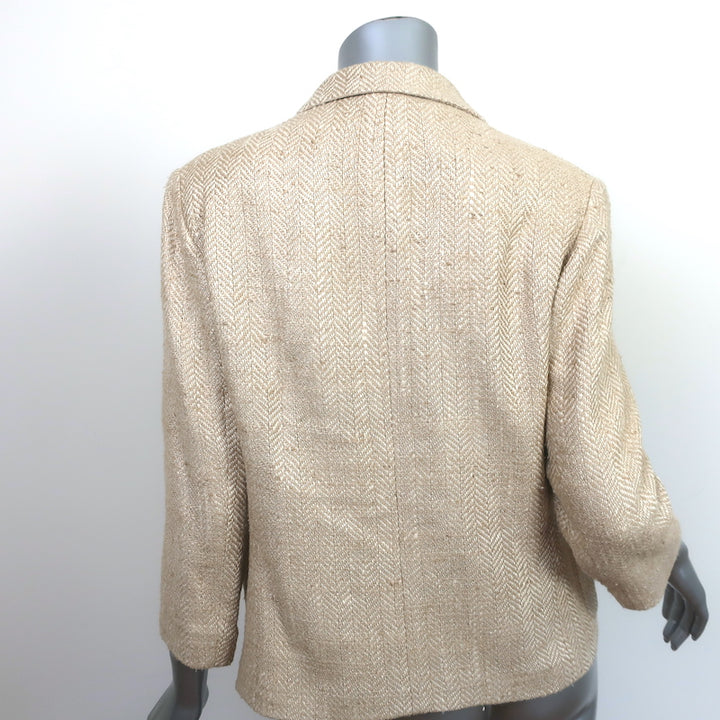 Ralph Lauren Collection Herringbone Blazer Jacket Beige Silk Size 10