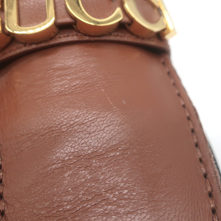 Gucci Cara Logo Loafers Brown Leather Size 39