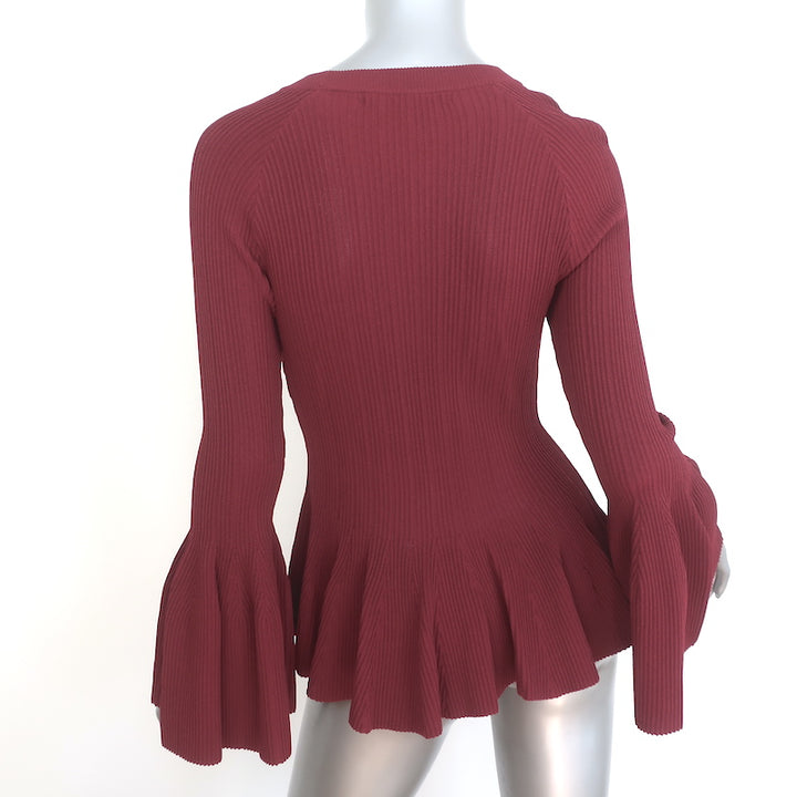 Jonathan Simkhai Bell Sleeve Peplum Top Cabernet Ribbed Knit Size Small