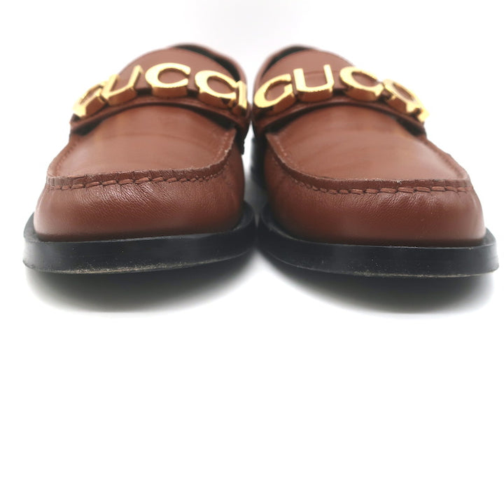 Gucci Cara Logo Loafers Brown Leather Size 39