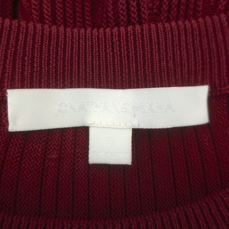 Jonathan Simkhai Bell Sleeve Peplum Top Cabernet Ribbed Knit Size Small