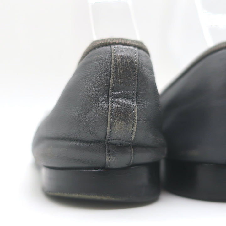 Chanel CC Cap Toe Ballet Flats Dark Gray Leather Size 36