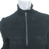 Veronica Beard Half-Zip Sweater Silvi Black Pointelle Knit Size Small