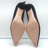 Prada Pointed Toe Kitten Heel Pumps Black Suede Size 37 NEW