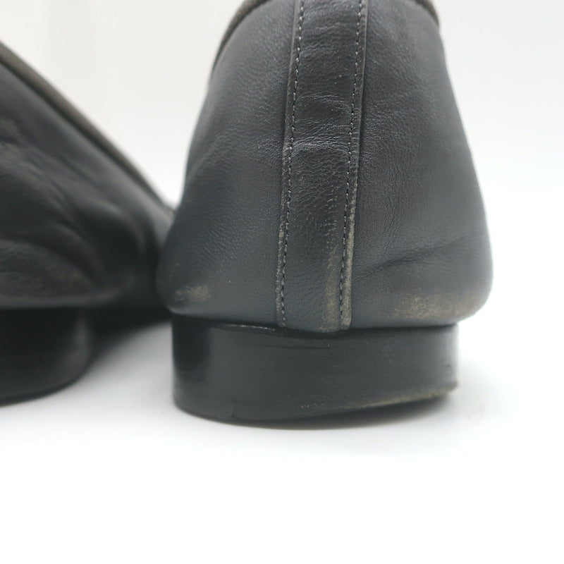 Chanel CC Cap Toe Ballet Flats Dark Gray Leather Size 36