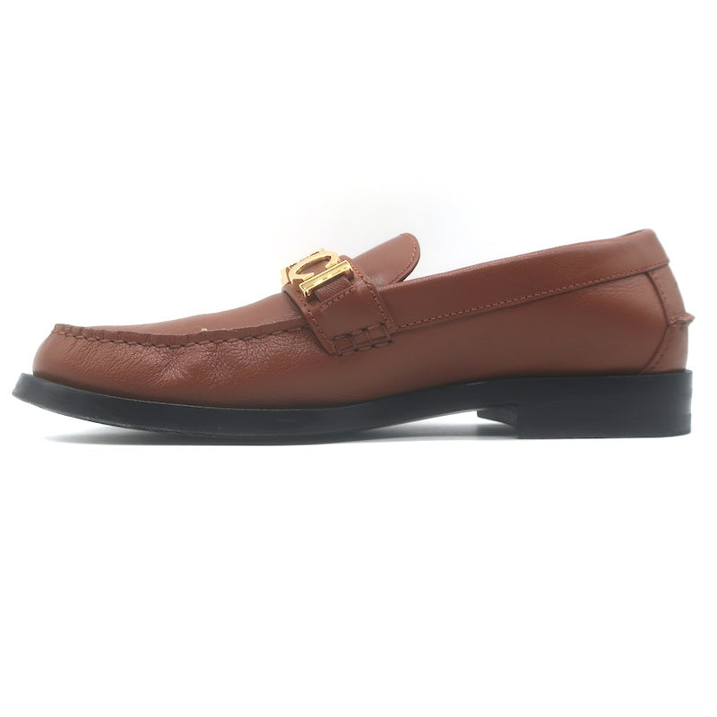 Gucci Cara Logo Loafers Brown Leather Size 39