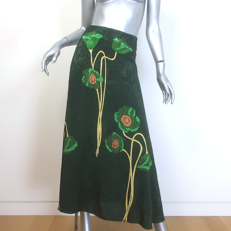 Johanna Ortiz Floral Jacquard Reversible Crop Top &amp; Midi Skirt Set Green Size 2