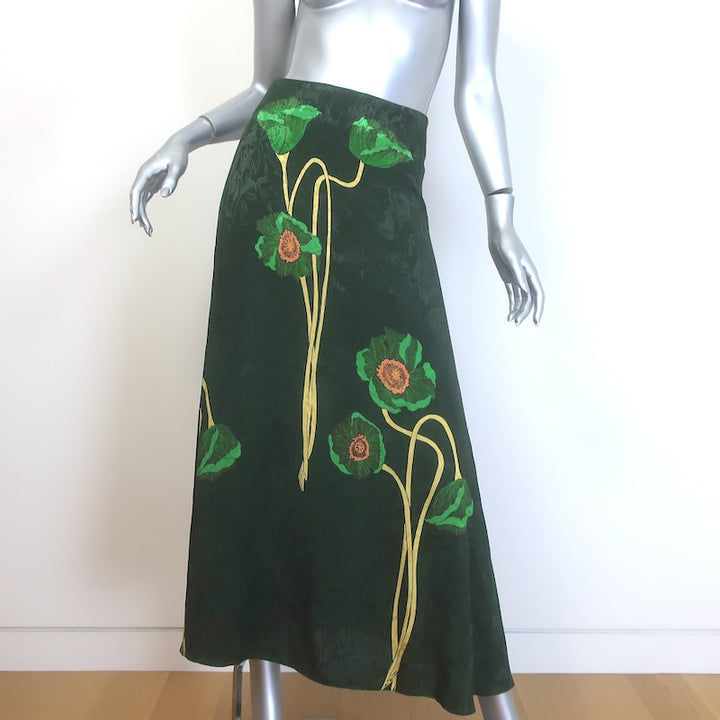 Johanna Ortiz Floral Jacquard Reversible Crop Top &amp; Midi Skirt Set Green Size 2