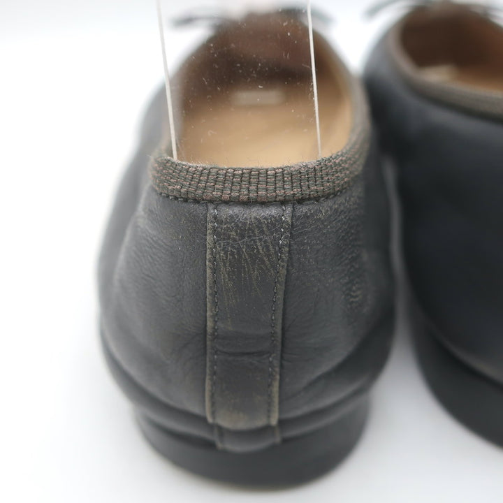 Chanel CC Cap Toe Ballet Flats Dark Gray Leather Size 36