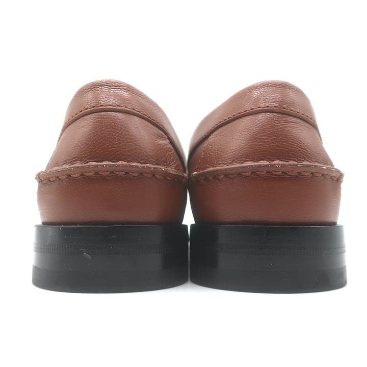 Gucci Cara Logo Loafers Brown Leather Size 39