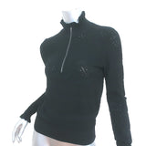 Veronica Beard Half-Zip Sweater Silvi Black Pointelle Knit Size Small