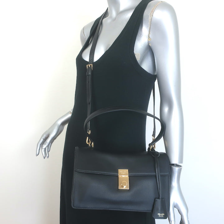 Prada Soft Sound Shoulder Bag Black Leather Medium Crossbody NEW