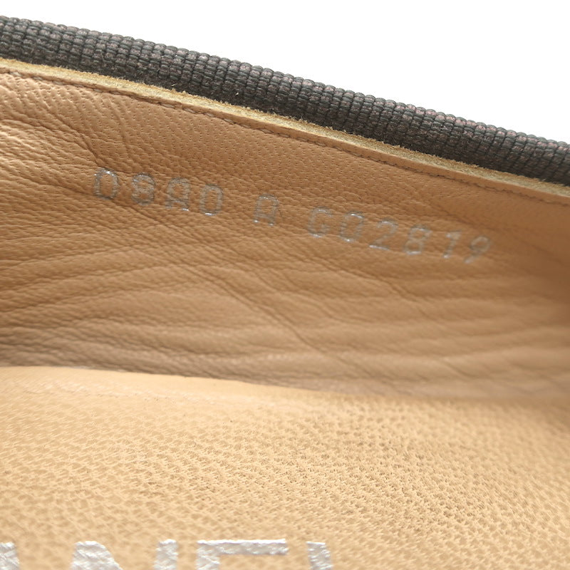Chanel CC Cap Toe Ballet Flats Dark Gray Leather Size 36