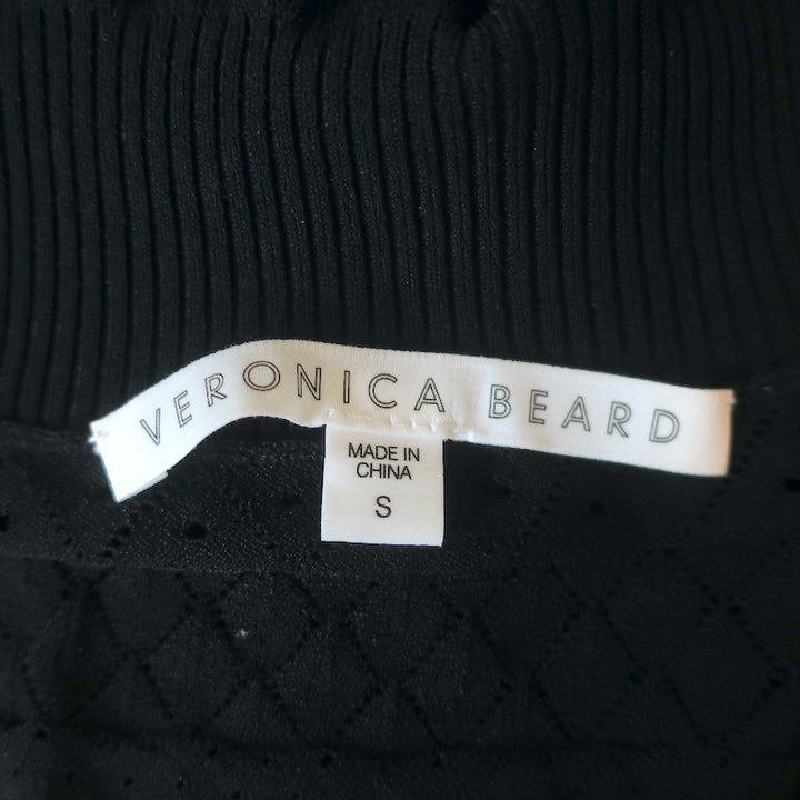 Veronica Beard Half-Zip Sweater Silvi Black Pointelle Knit Size Small