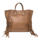 Prada Cervo Fringe Tote Brown Leather Large Bag