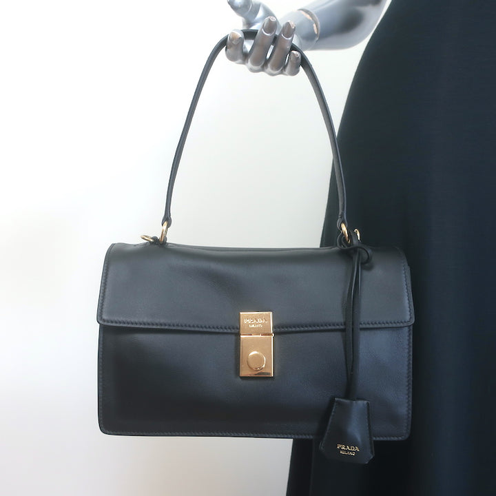 Prada Soft Sound Shoulder Bag Black Leather Medium Crossbody NEW