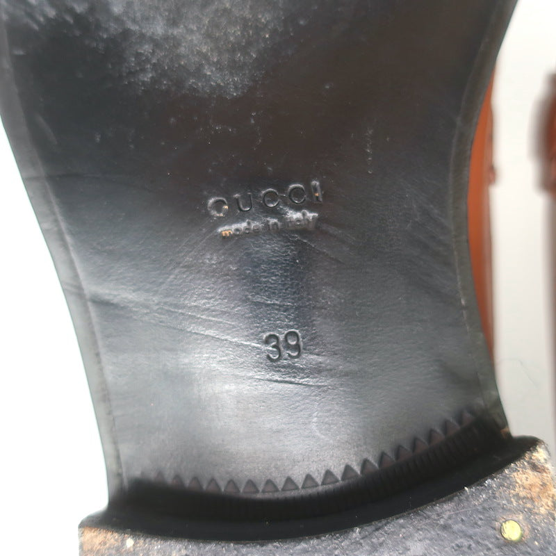Gucci Cara Logo Loafers Brown Leather Size 39