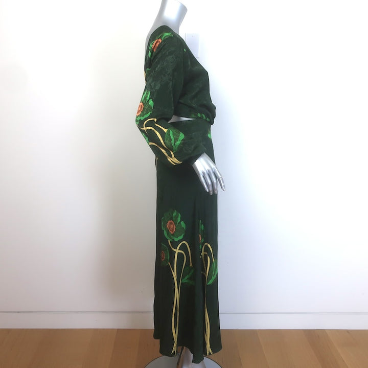 Johanna Ortiz Floral Jacquard Reversible Crop Top &amp; Midi Skirt Set Green Size 2