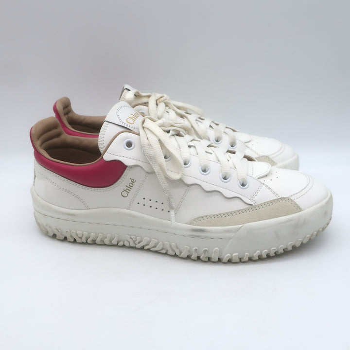 Chloe Franckie Low Top Sneakers White &amp; Fuchsia Leather Size 39