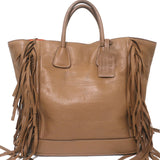 Prada Cervo Fringe Tote Brown Leather Large Bag