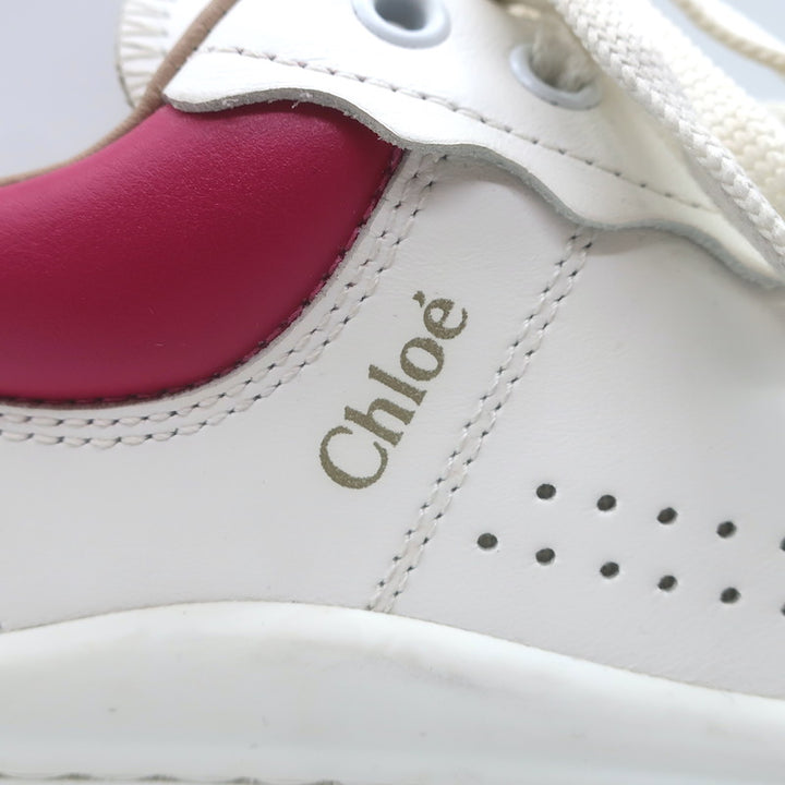 Chloe Franckie Low Top Sneakers White &amp; Fuchsia Leather Size 39