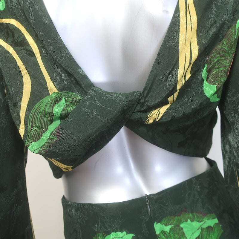 Johanna Ortiz Floral Jacquard Reversible Crop Top &amp; Midi Skirt Set Green Size 2