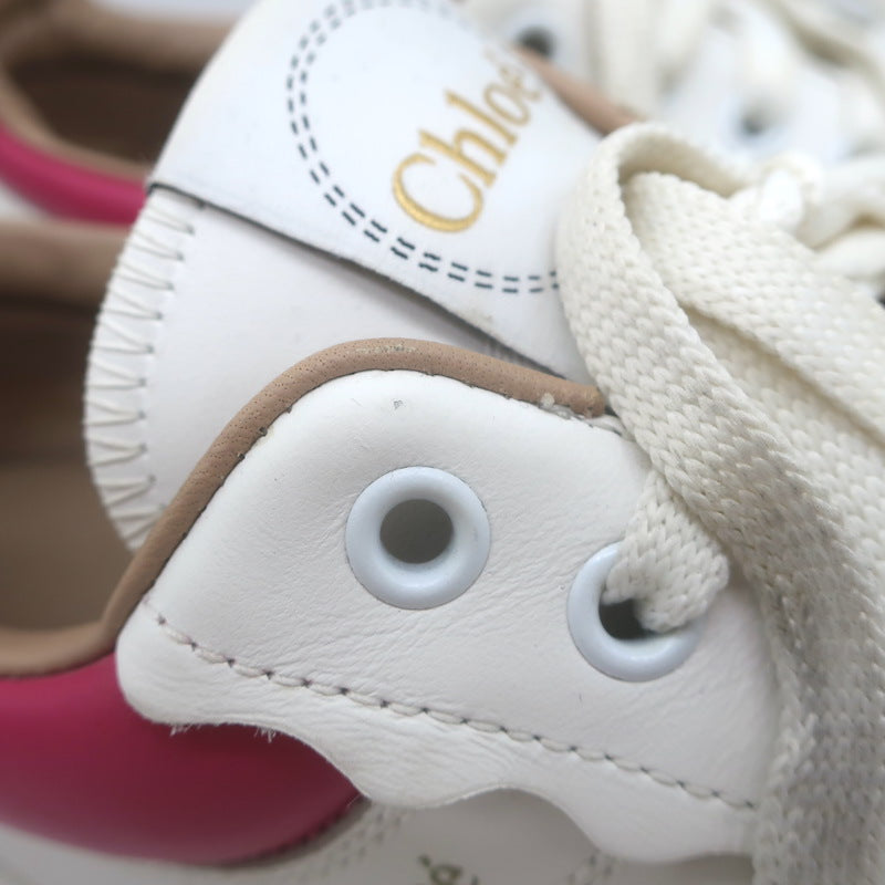 Chloe Franckie Low Top Sneakers White &amp; Fuchsia Leather Size 39