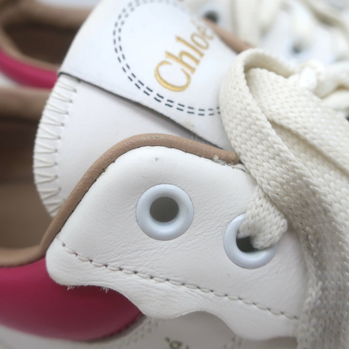 Chloe Franckie Low Top Sneakers White &amp; Fuchsia Leather Size 39