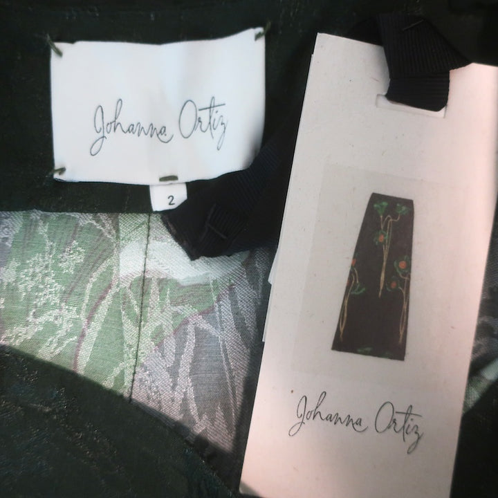 Johanna Ortiz Floral Jacquard Reversible Crop Top &amp; Midi Skirt Set Green Size 2