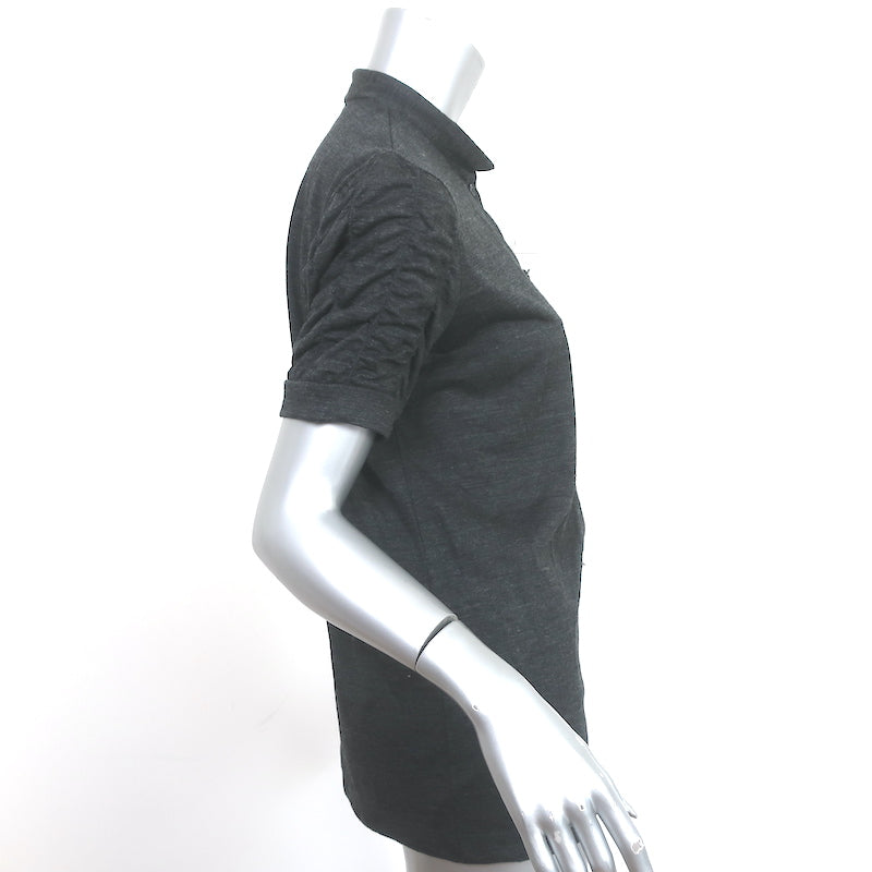 Love Moschino Ruched-Sleeve Button Down Shirt Charcoal Wool Jersey Size US 10