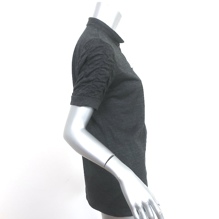 Love Moschino Ruched-Sleeve Button Down Shirt Charcoal Wool Jersey Size US 10