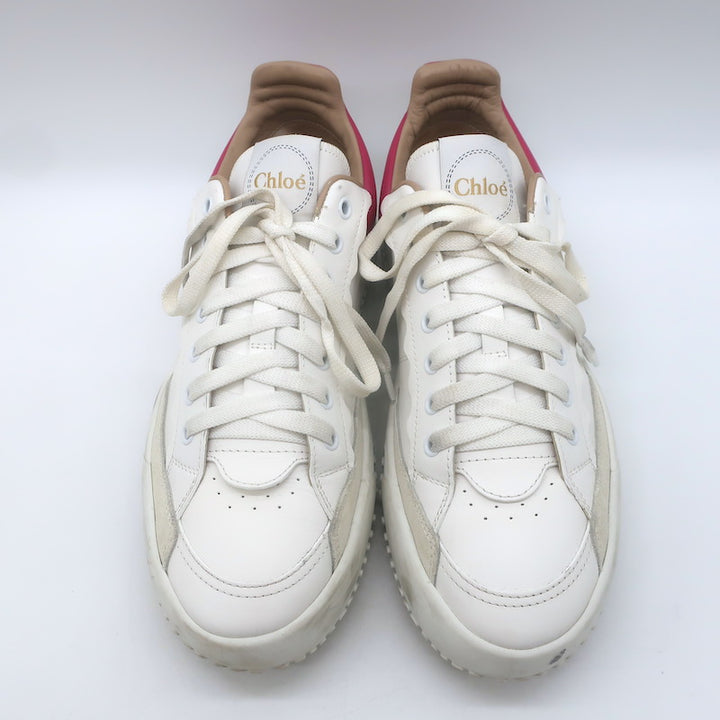 Chloe Franckie Low Top Sneakers White &amp; Fuchsia Leather Size 39