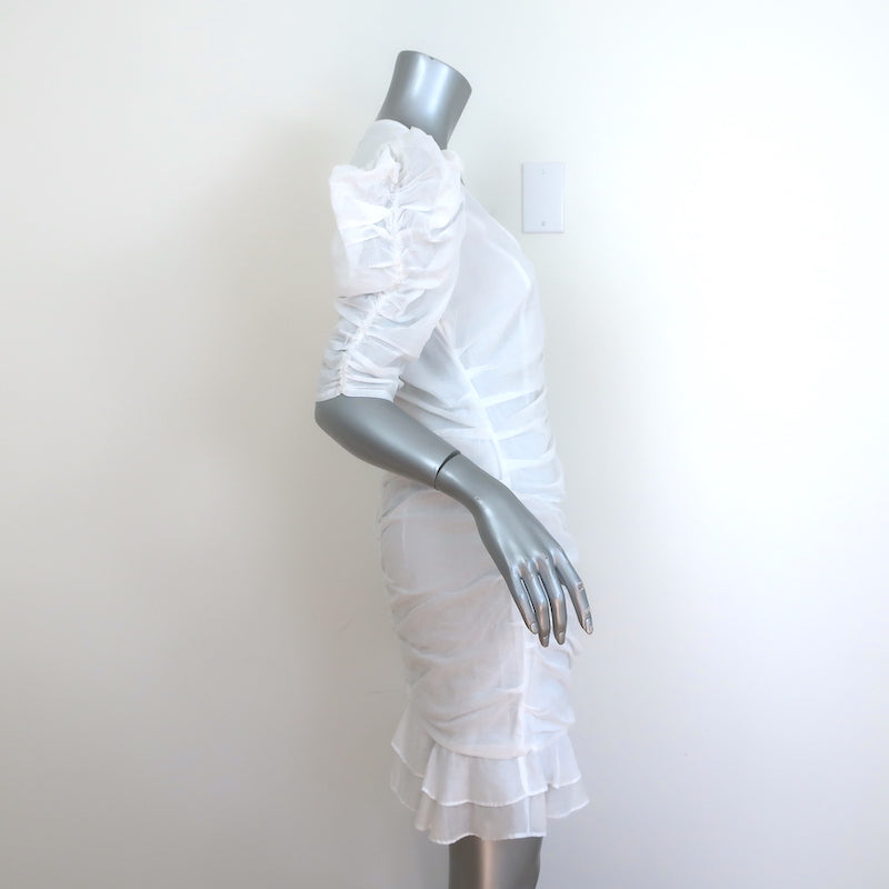 Isabel Marant Etoile Sireny Puff Sleeve Dress White Ruched Cotton Size 42