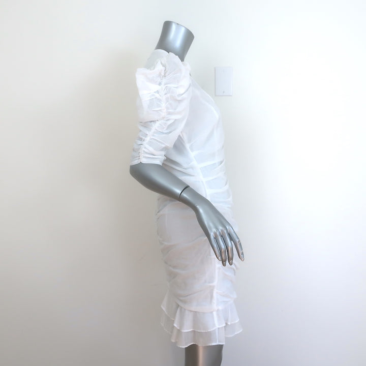 Isabel Marant Etoile Sireny Puff Sleeve Dress White Ruched Cotton Size 42