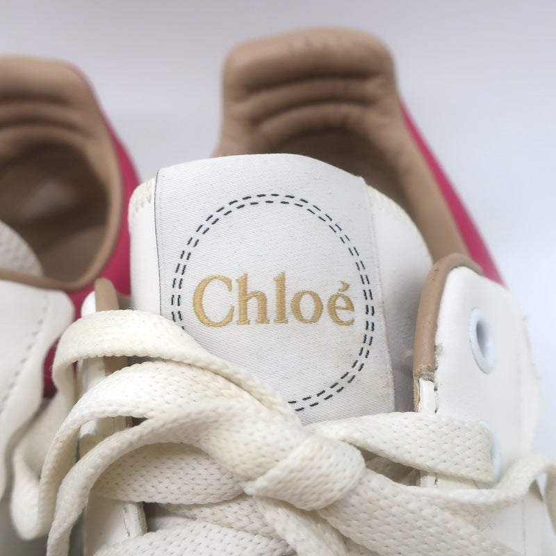 Chloe Franckie Low Top Sneakers White &amp; Fuchsia Leather Size 39