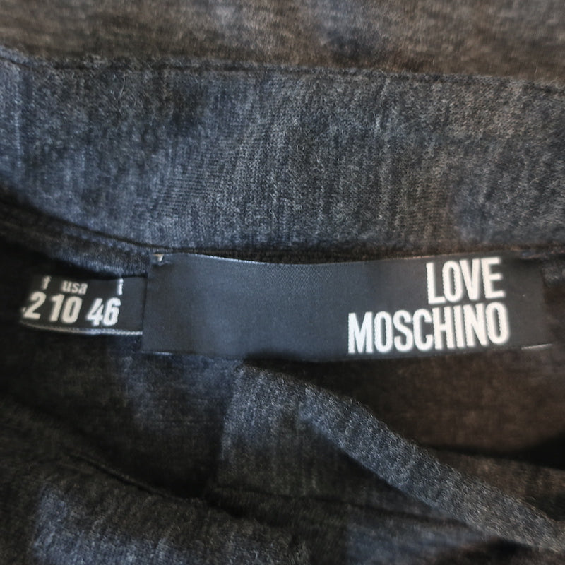 Love Moschino Ruched-Sleeve Button Down Shirt Charcoal Wool Jersey Size US 10