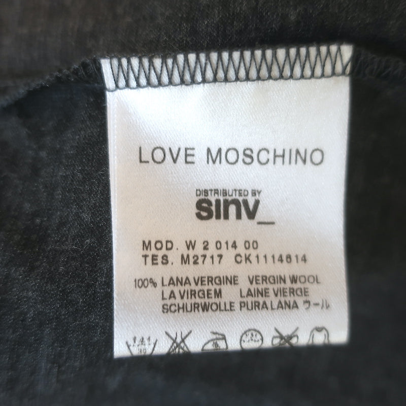 Love Moschino Ruched-Sleeve Button Down Shirt Charcoal Wool Jersey Size US 10