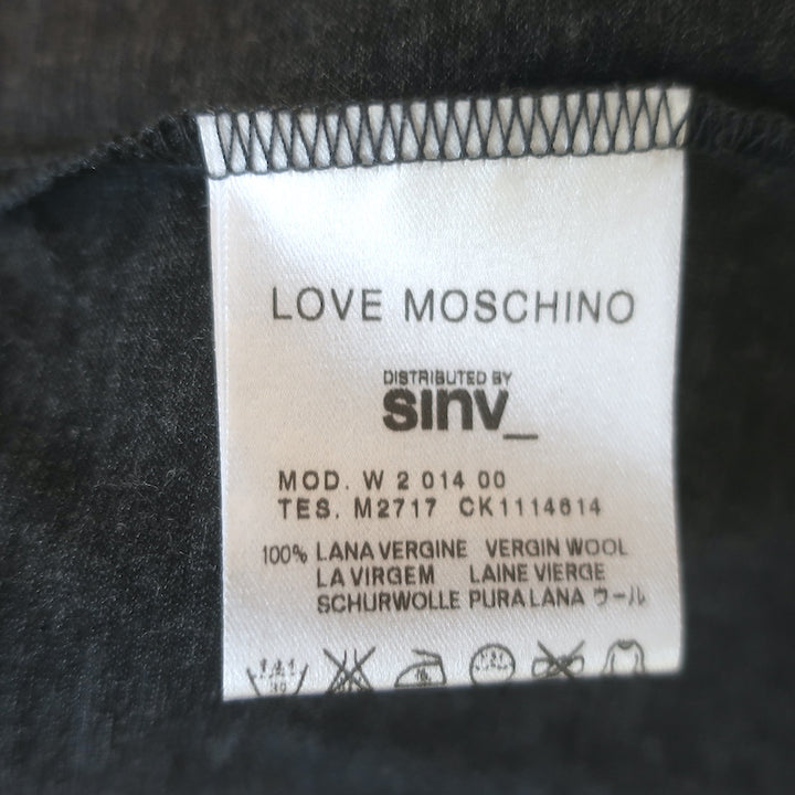 Love Moschino Ruched-Sleeve Button Down Shirt Charcoal Wool Jersey Size US 10