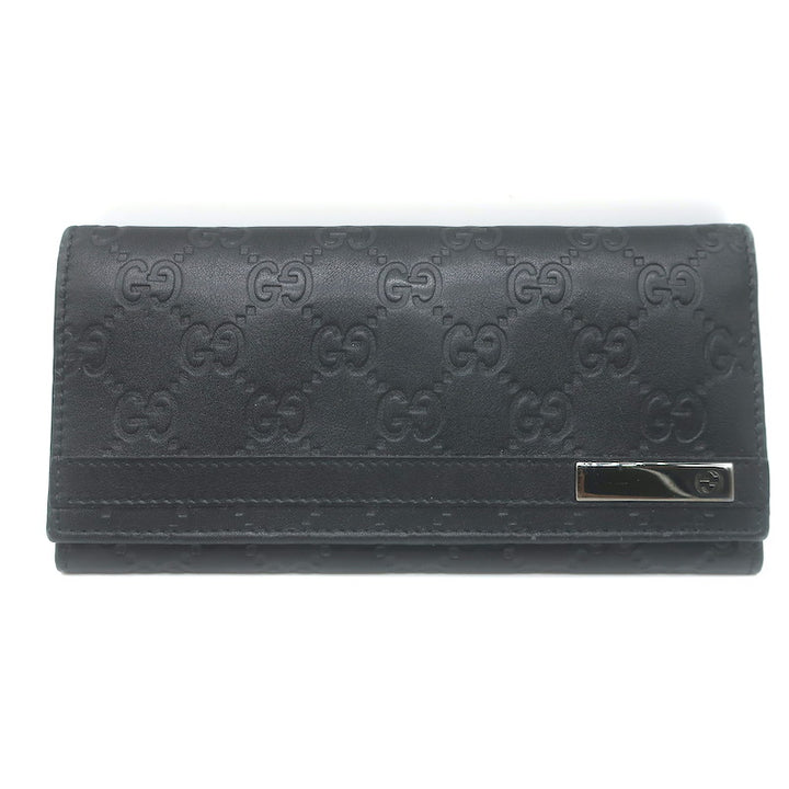 Gucci Guccissima Long Bi-Fold Wallet Black Leather
