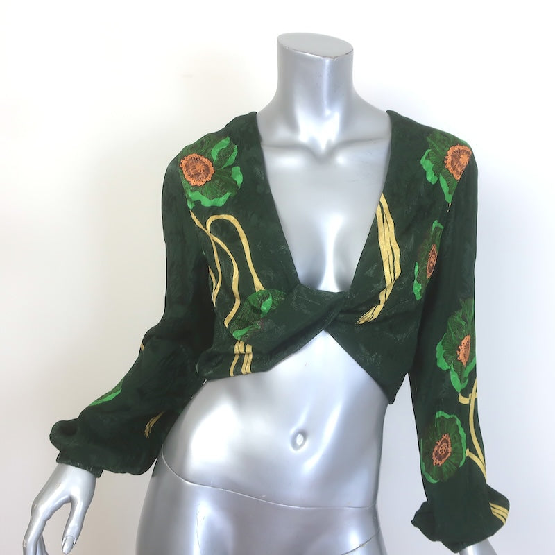 Johanna Ortiz Floral Jacquard Reversible Crop Top &amp; Midi Skirt Set Green Size 2