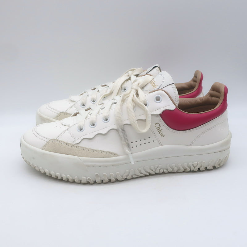 Chloe Franckie Low Top Sneakers White &amp; Fuchsia Leather Size 39