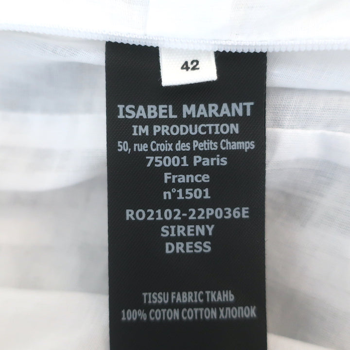 Isabel Marant Etoile Sireny Puff Sleeve Dress White Ruched Cotton Size 42