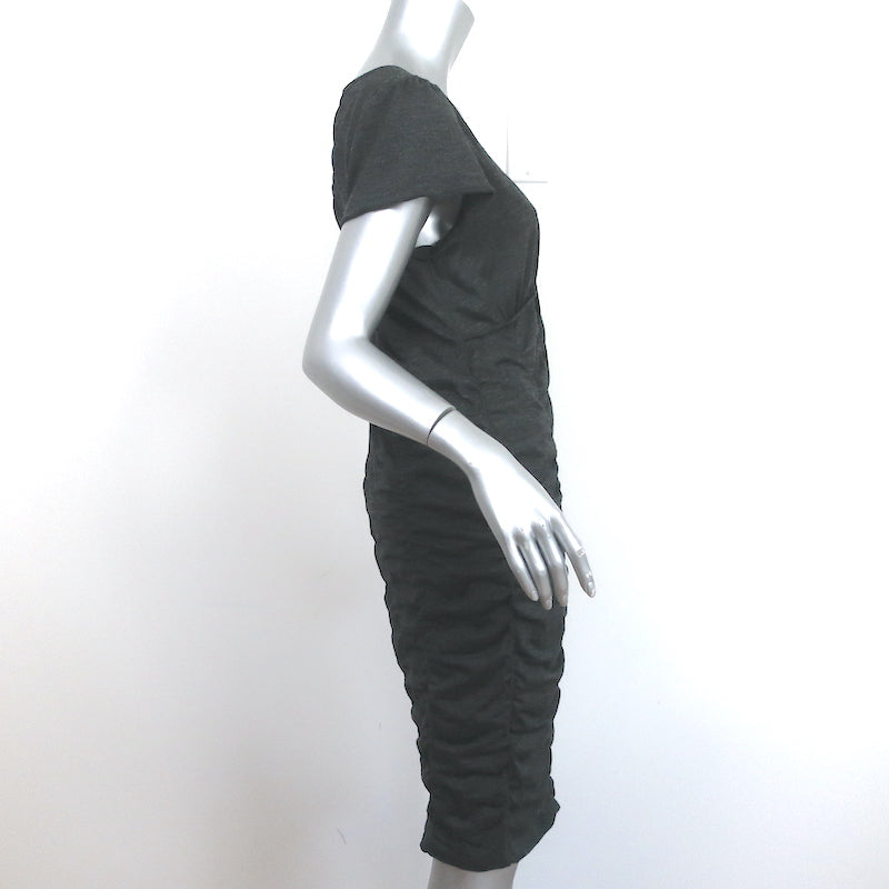 Love Moschino Dress Charcoal Ruched Wool Jersey Size US 12 Short Sleeve V-Neck
